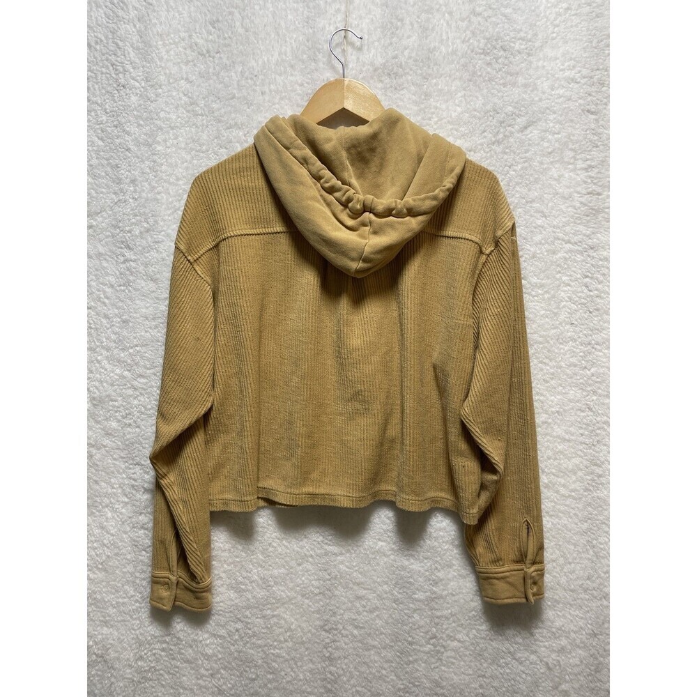 American Eagle Hoodie Women’s M Yellow Ribbed Knit Button Front Long Sleeve - Picture 5 of 11